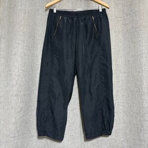 Ellen Tracy Pants Women Medium Black Modal Elastic Waist Cropped Gold Zip Pocket